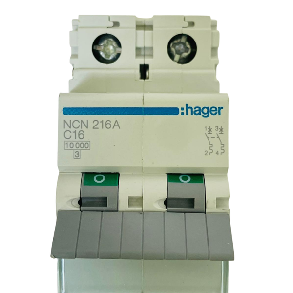 Hager NCN216A Miniature Circuit Breaker 461567 2 Pole 16A (6 Pcs In Bo ...