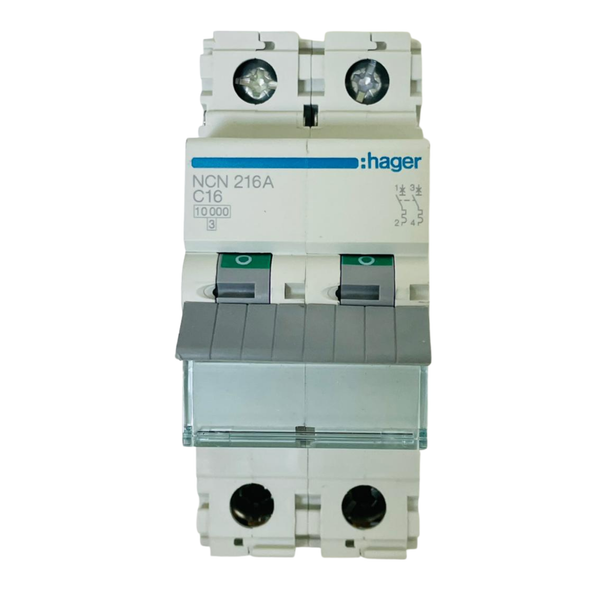 Hager NCN216A Miniature Circuit Breaker 461567 2 Pole 16A (6 Pcs In Bo ...