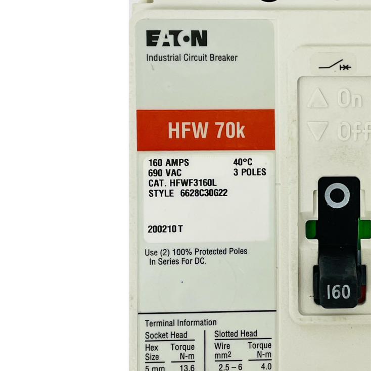 EATON HFWF3160L Circuit Breaker 160A 6628C30G22