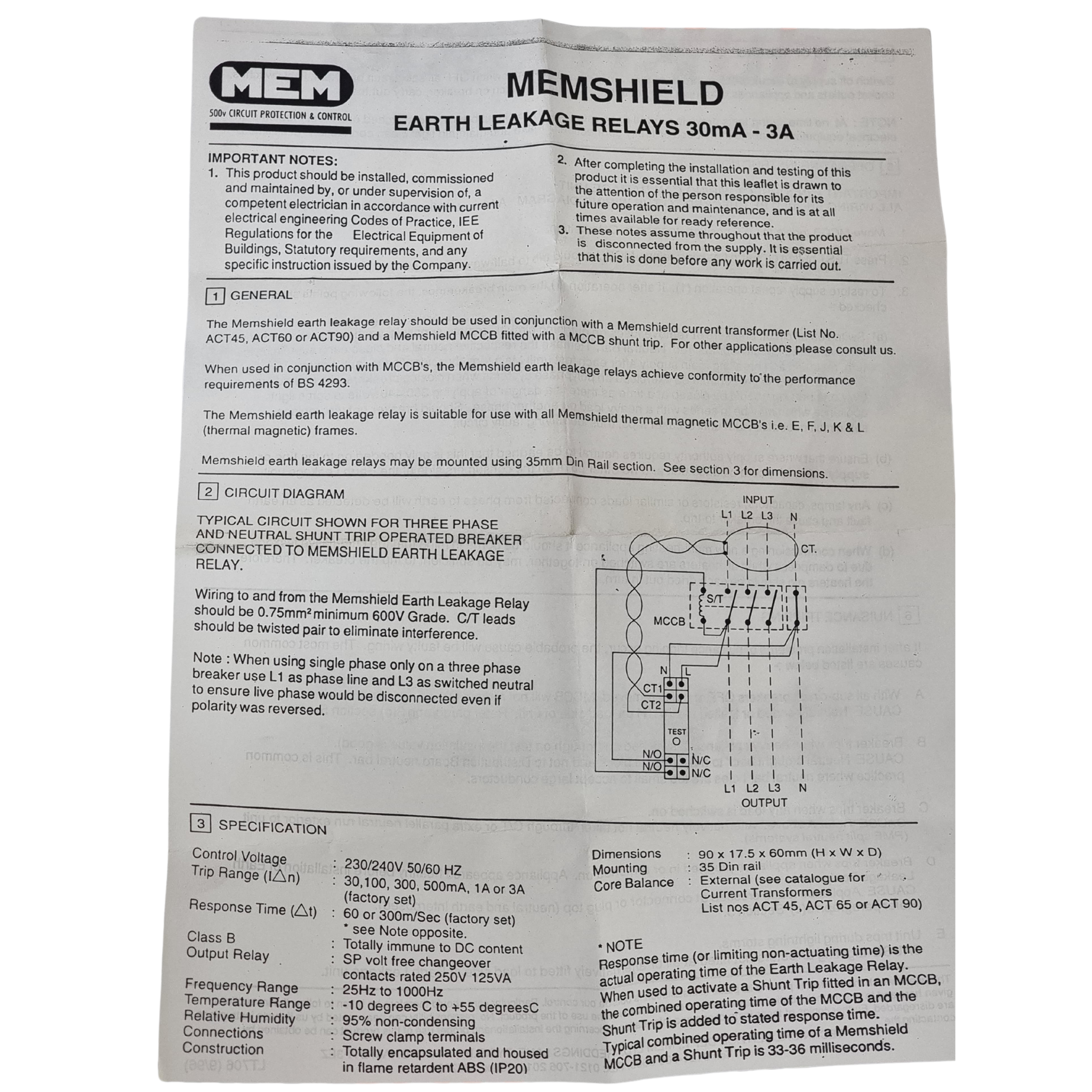 MEM MEMSHIELD A1VSR300 Earth Leakage Relay – We Sell Stocks