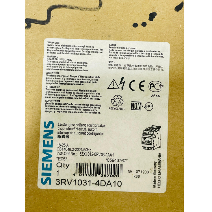 SIEMENS 3RV1031-4DA10 Motor Protection Circuit Breaker