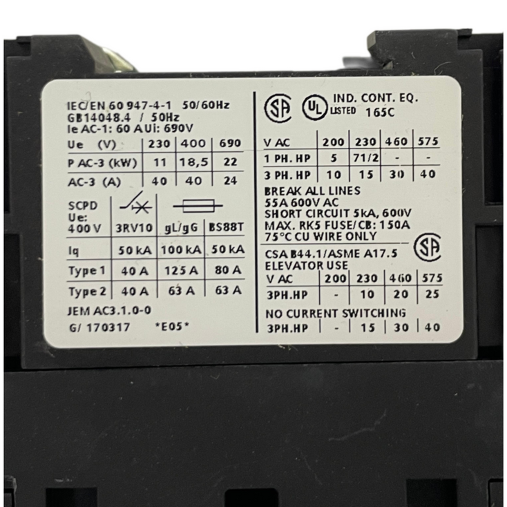 SIEMENS 3RT1035-1AR60 POWER CONTACTOR SIRIUS