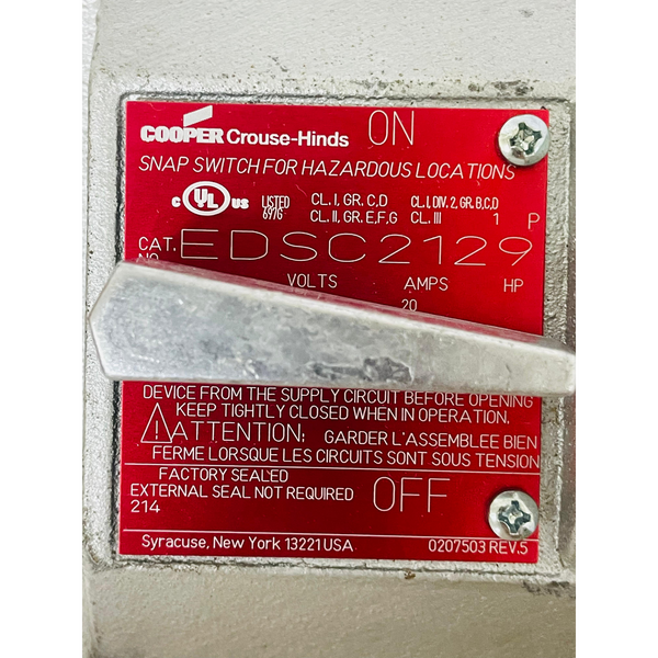 COOPER CROUSE HINDS EDSC2129 Snap Switch – We Sell Stocks