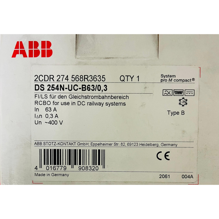 ABB DS254N-UC-B63/0,3 Circuit Breaker 63A 2CDR274568R3635