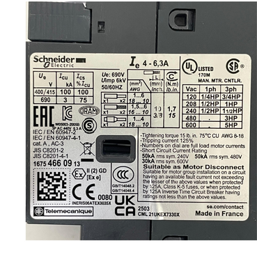 SCHNEIDER ELECTRIC GV2ME10 Motor Circuit Breaker 4-6.3A – We Sell Stocks
