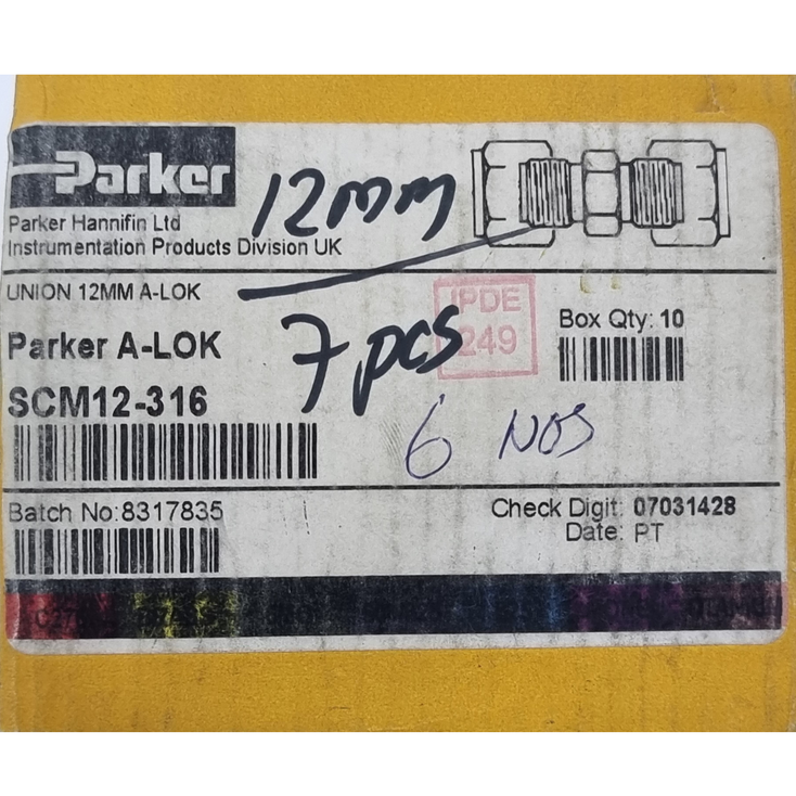 PARKER A-LOK SCM12-316 Straight Union (7Pcs in box)