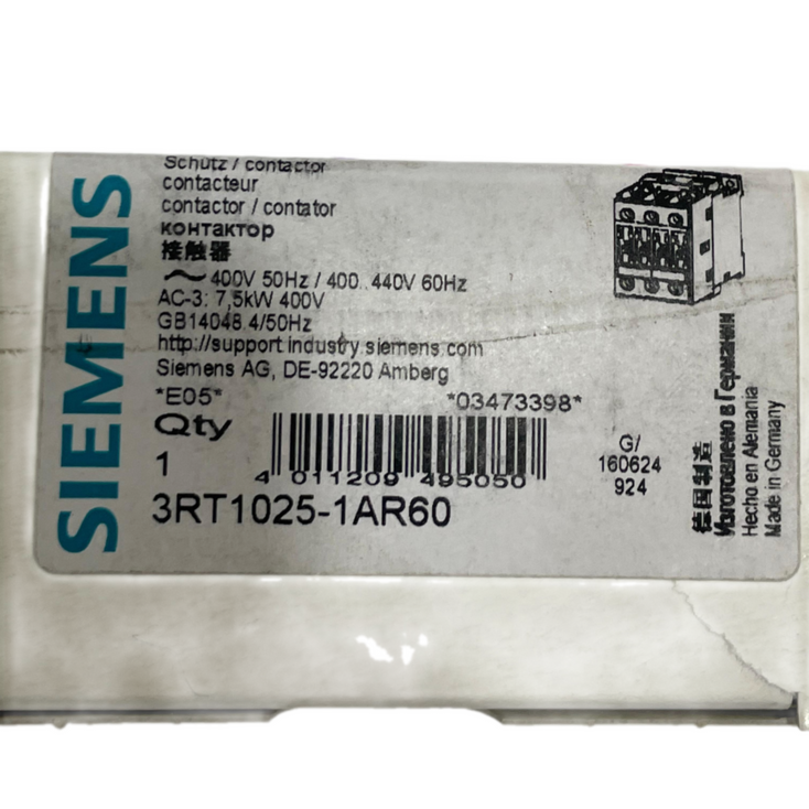 SIEMENS 3RT1025-1AR60 POWER CONTACTOR SIRIUS 400V 50HZ/400..440V 60HZ
