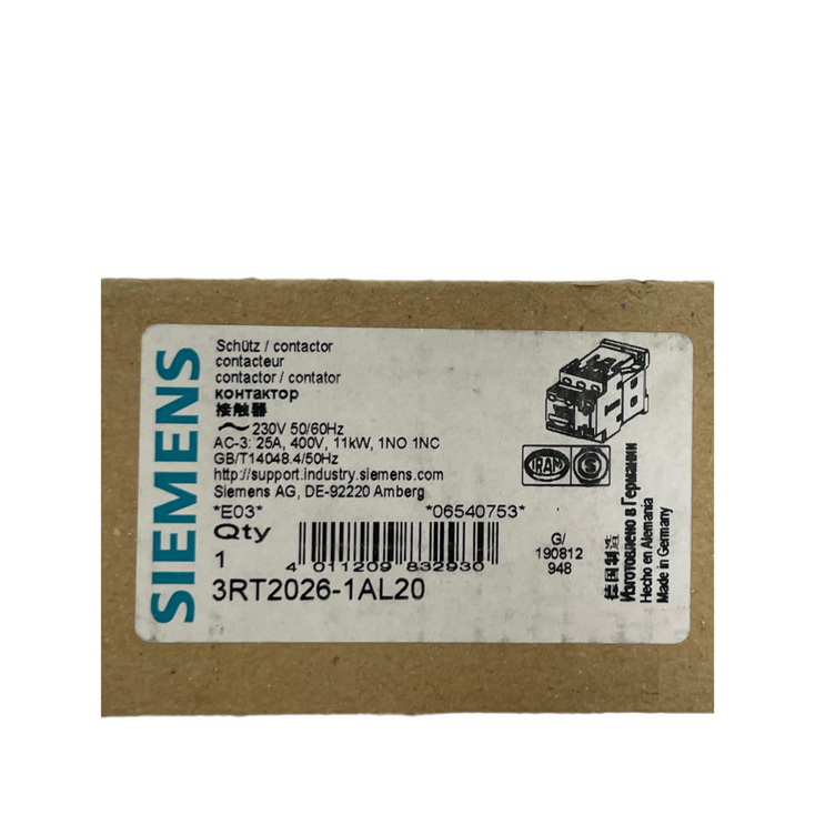 SIEMENS 3RT2026-1AL20 POWER CONTACTOR SIRIUS 230V 50/60 HZ 25A 400V 11KW