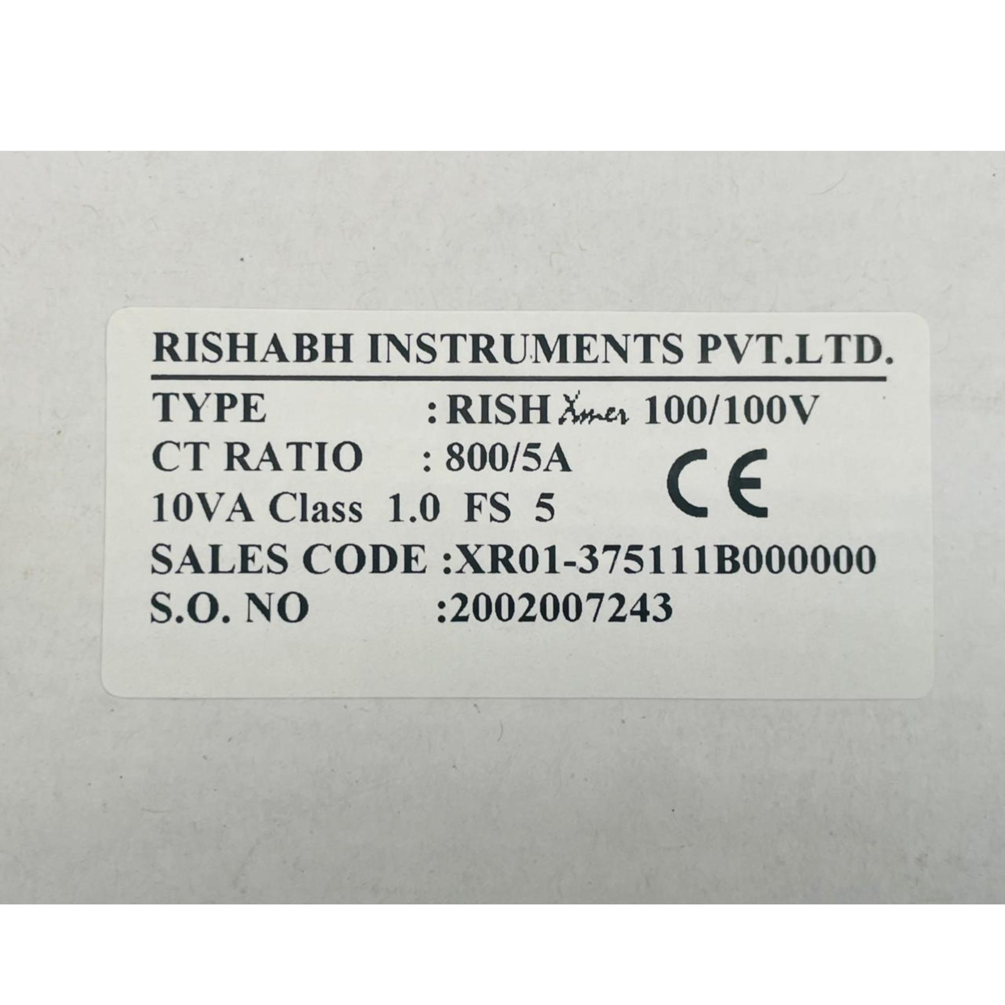 RISHABH INSTRUMENTS RISH Xmer 100/100V Current Transformer 800/5A – We ...