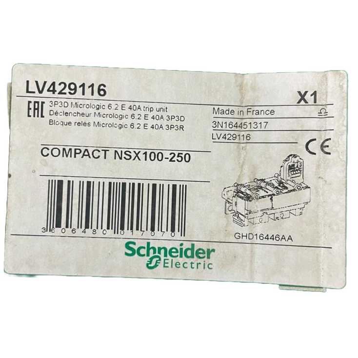 SCHNEIDER ELECTRIC LV429116 3P3D MICROLOGIC 6.2 E 40A TRIP UNIT